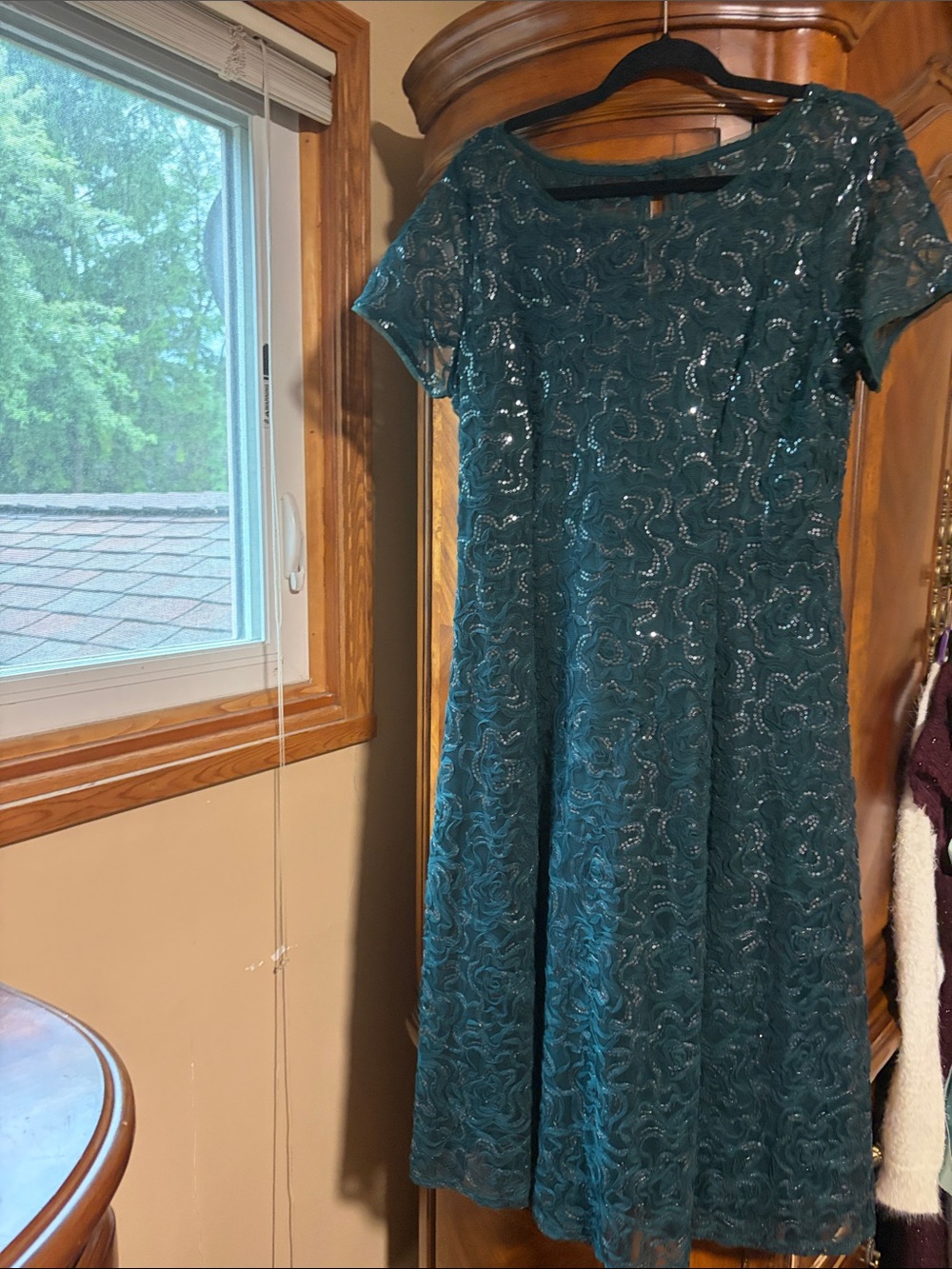 Embroidered Teal Midi Dress with Short Sleeves